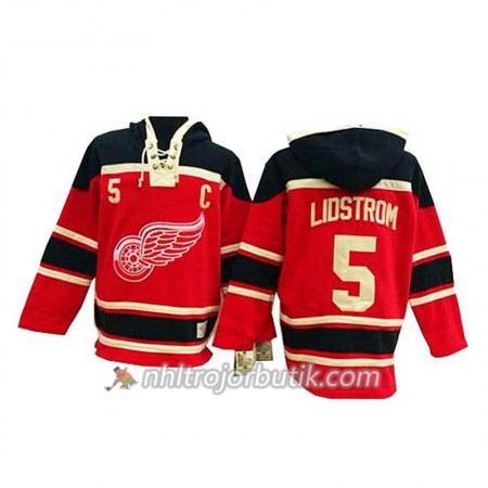 Män Ishockey Detroit Red Wings Nicklas Lidstrom 5 Röd Sawyer Hooded Sweatshirt